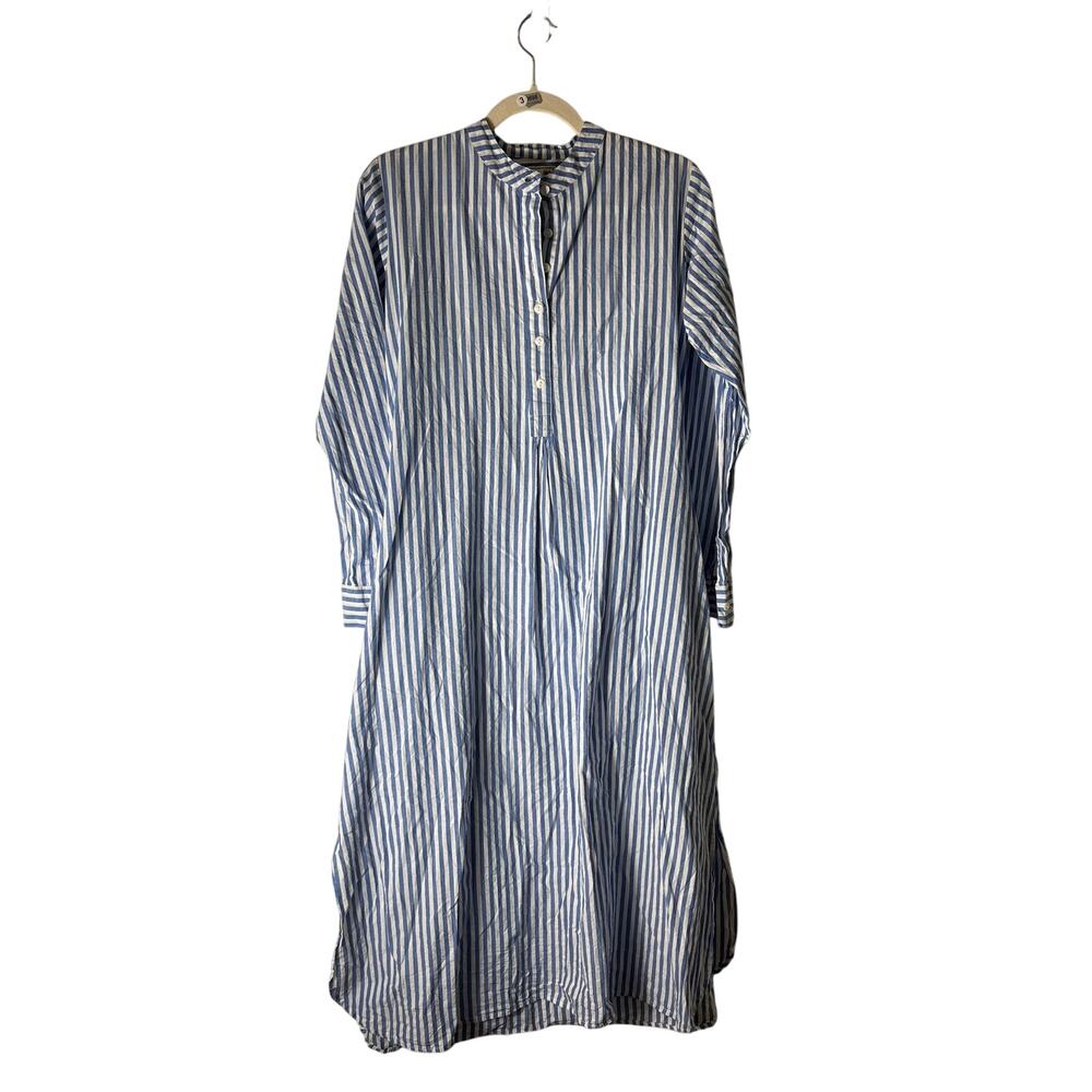Mille Resort Blue and White Stripe Long Sleeve Cotton Shirt Dress Sz S